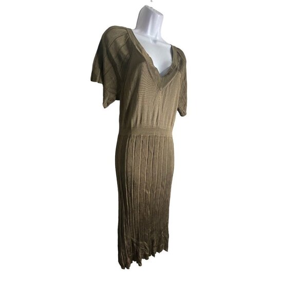 Banana Republic Womens V-neck Sheath Dress Midi Pleated Details Size Medium - Picture 3 of 8